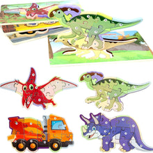 Dinosaurier Autos Holzpuzzle 9-10 Stück für Kinder 2 3 4 Jahre Montessori