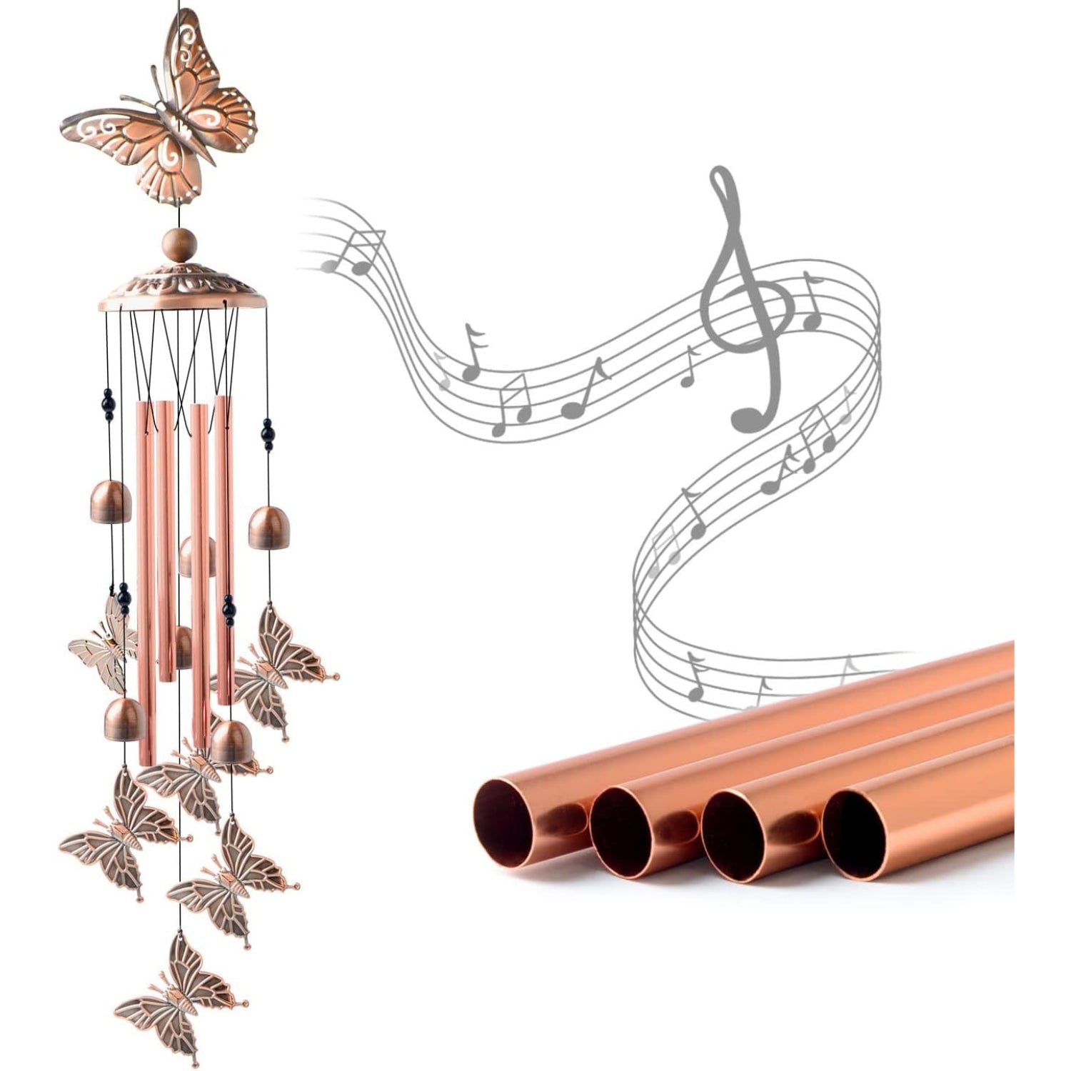 Handgefertigtes Schmetterling Windspiel Messingrohre Garten Terrasse Geschenk