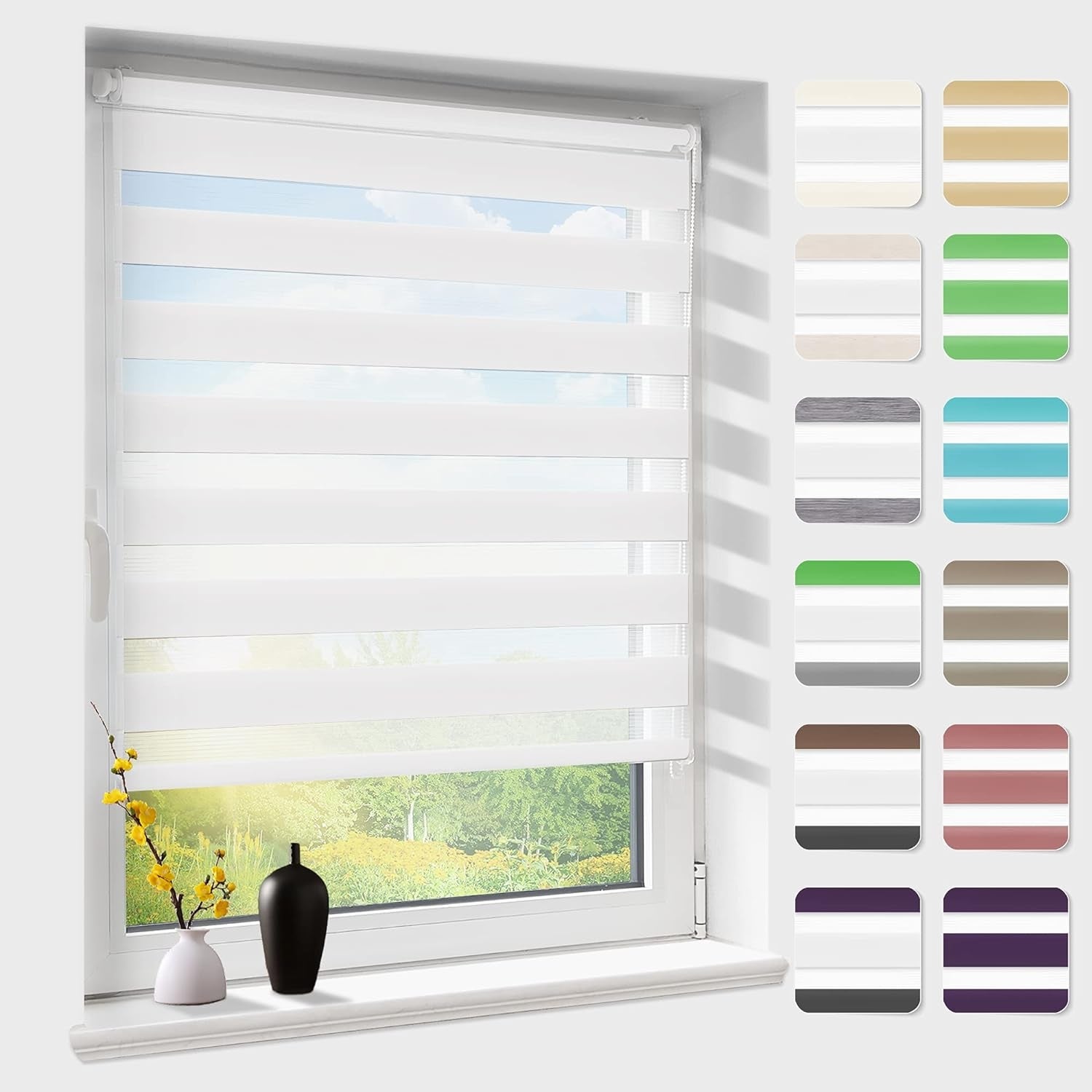 Doppelrollo Klemmfix ohne Bohren ür Fenster weiß 45x150cm