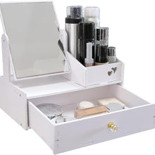 Weiß Make up Organizer mit Schublade Viereckigem Spiegel Kosmetik Aufbewahrung