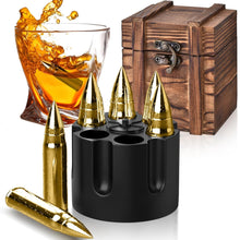 Geschenke für Männer Whiskey Steine Set in Patronenform Gold mit Whiskeyglas