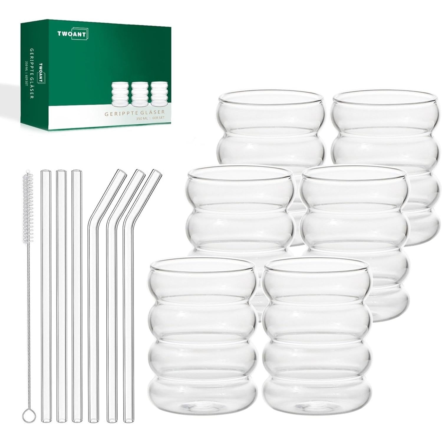 Geripte Cocktailgläser Longdrinkgläser 350ml 6x Strohhalmen