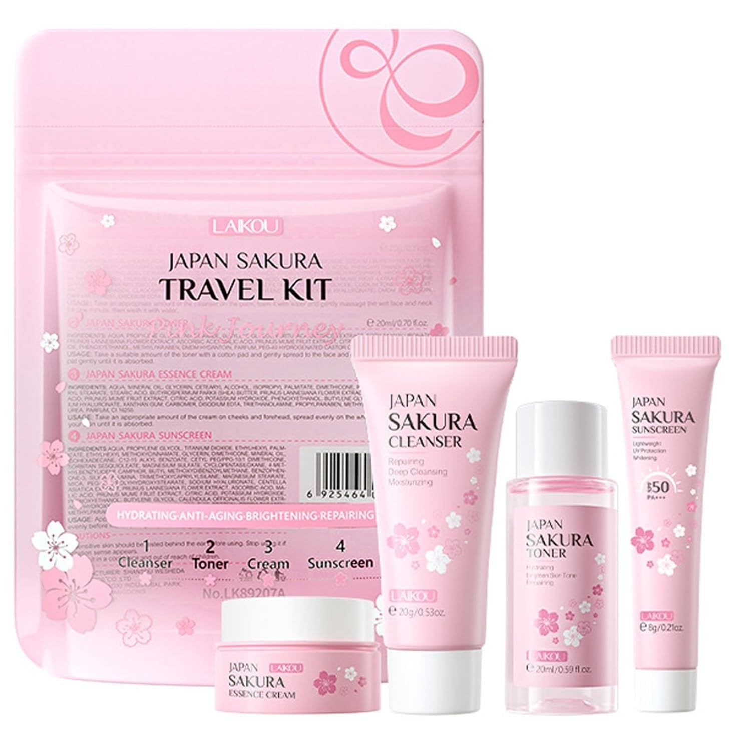4tlg Sakura Gesichtspflege Reiseset mit SPF50+ Sonnencreme Geschenkset