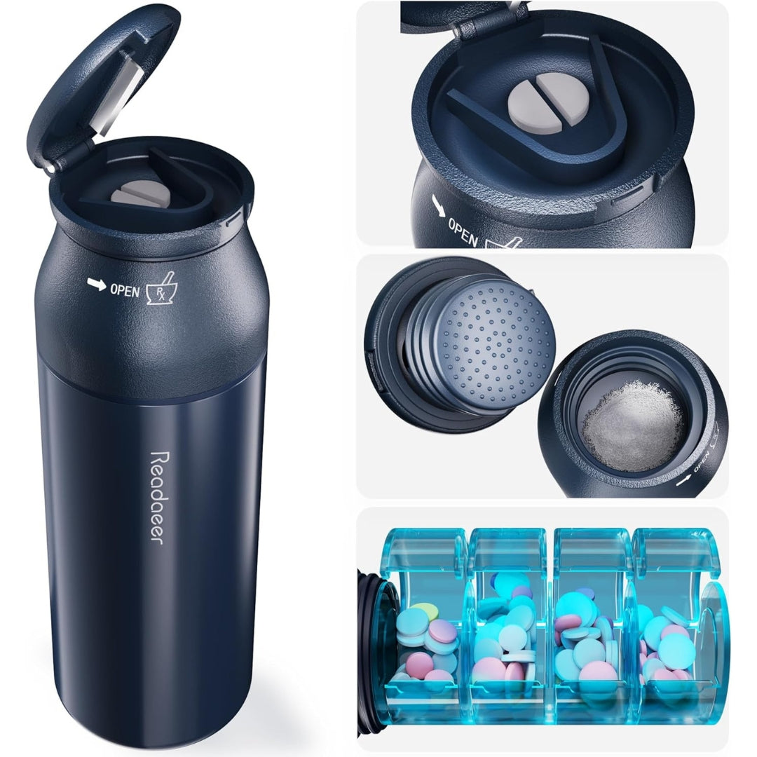 Tablettenbox Organizer mit Pillenschneider Mühle Pillendose Multifunktional