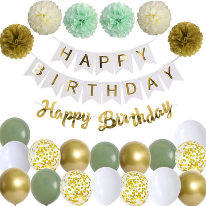 Geburtstagsdeko Happy Birthday Girlande Weiß Gold Party Deko