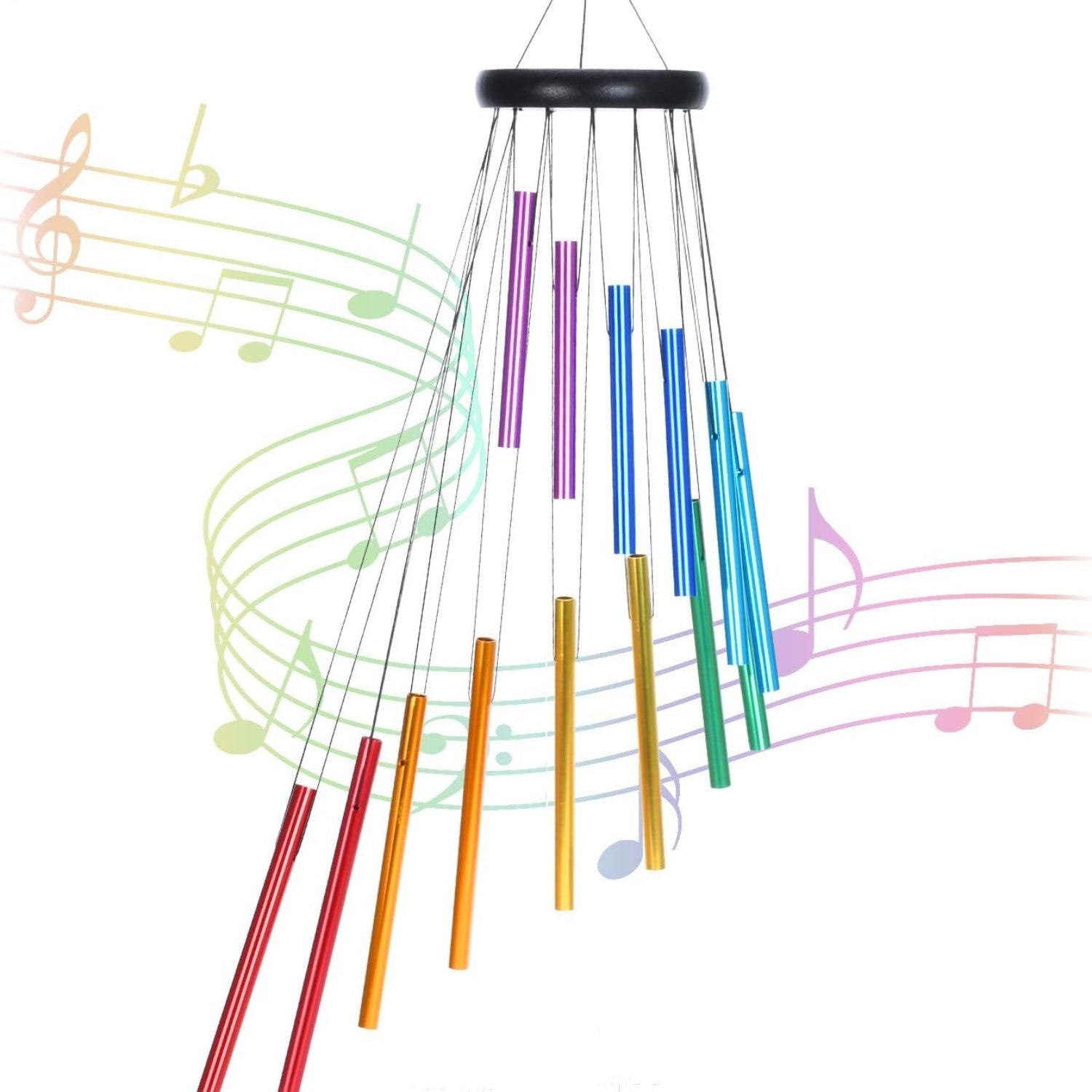 72cm Windspiele Regenbogenfarben Aluminium 14 Rohre für Draußen Garten mit Haken