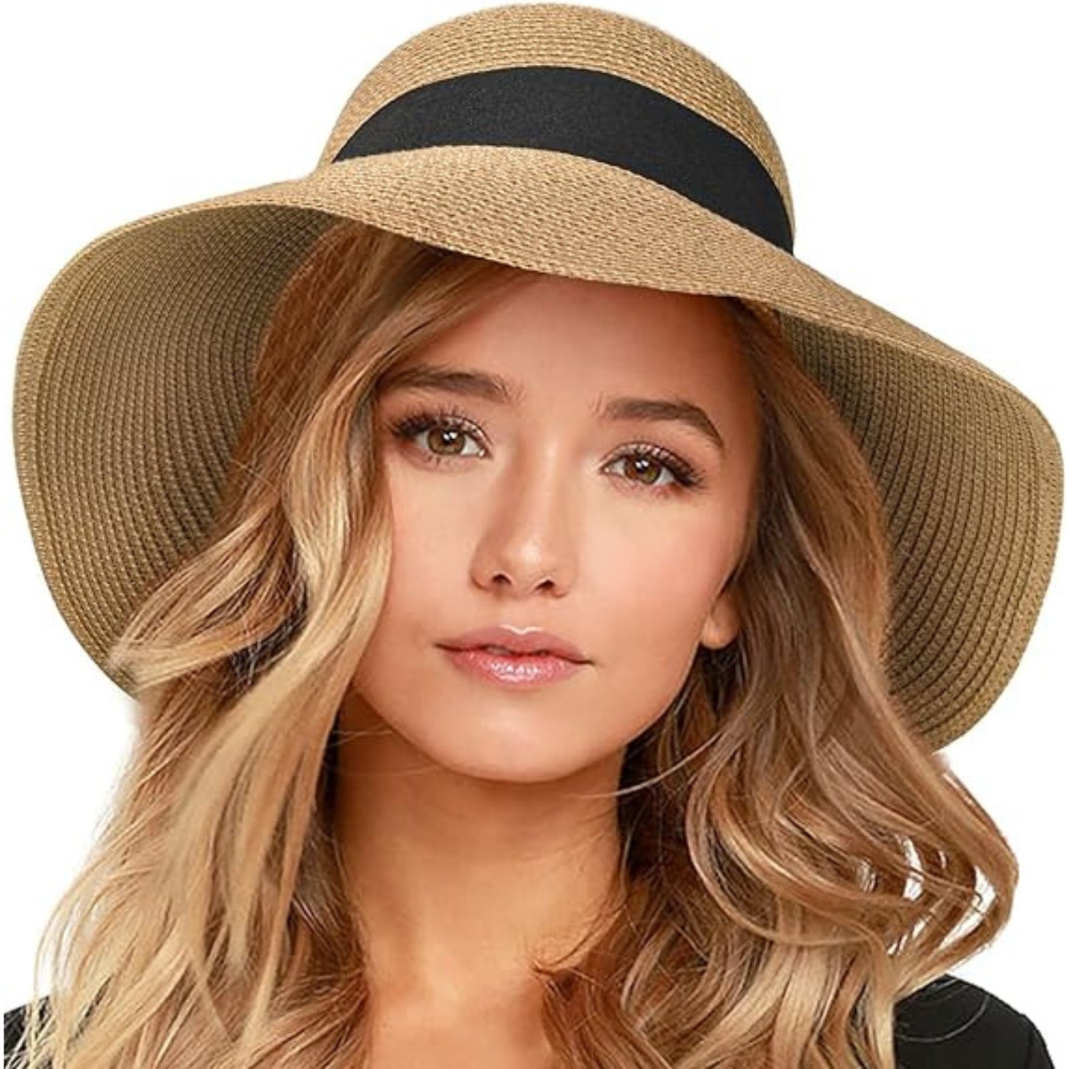 Damen Sonnenhut Strohhut UV Schutz UPF 50+ M-L Breite Krempe