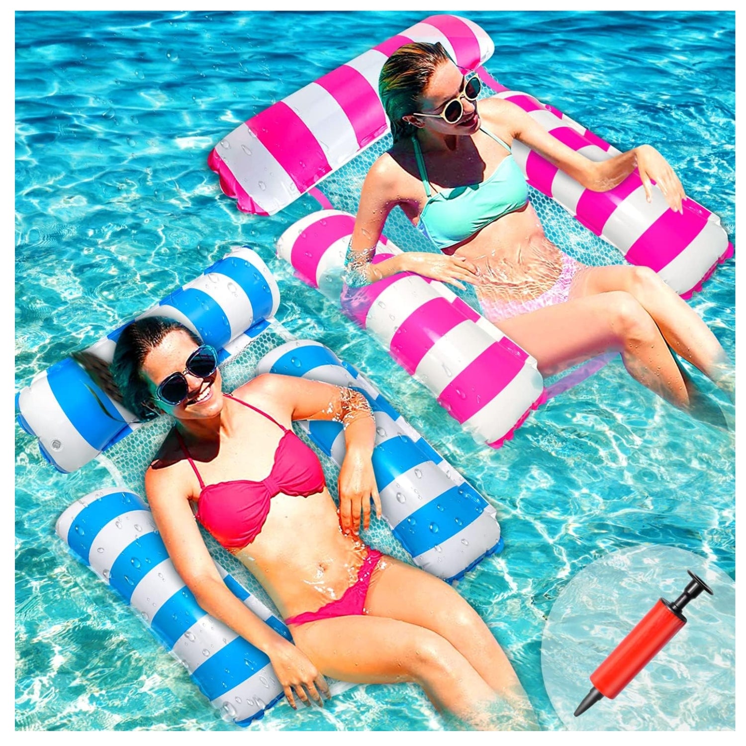 Wasserhängematte Pool Zubehör 2x Aufblasbase Pool Hängematte