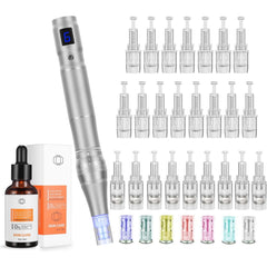 Derma Pen Profi Microneedling 24 Köpfe 6 Geschwindigkeiten + Hyaluronsäure Serum