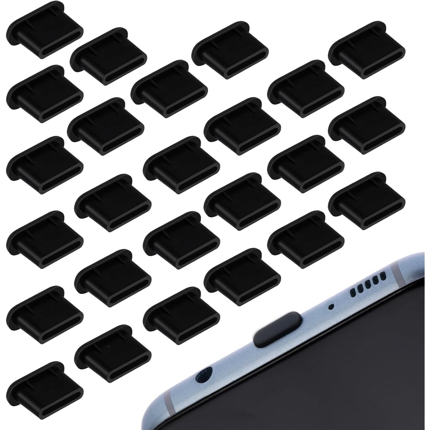 USB C Staubschutz Schwarz Set 25 Stück für Typ-C Handy und Tablet Port Schutz