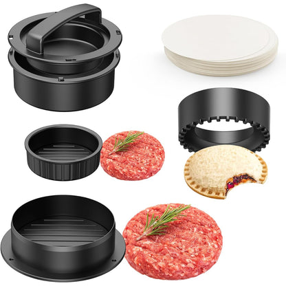 4 in 1 Burgerpresse Hamburgerpresse Set mit Wachspapier