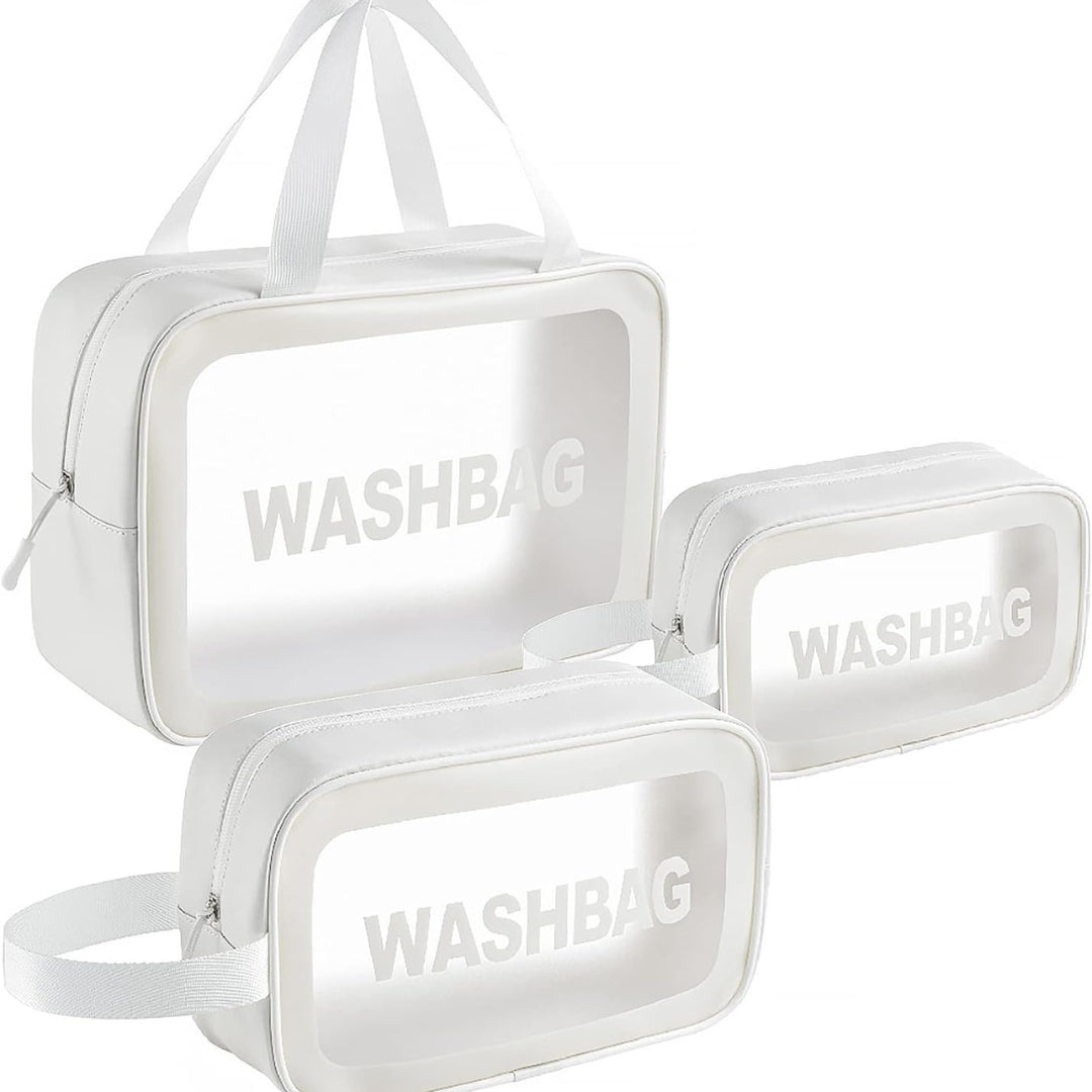 3er Set Transparente Kosmetiktaschen Wasserdicht Reise Kulturbeutel Weiß