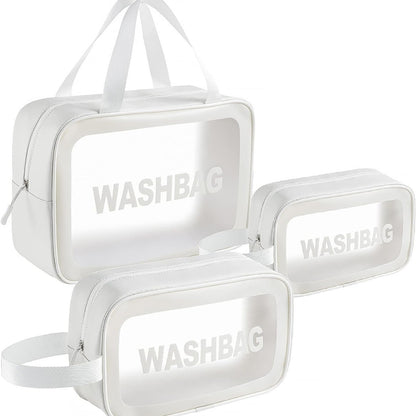 3er Set Transparente Kosmetiktaschen Wasserdicht Reise Kulturbeutel Weiß