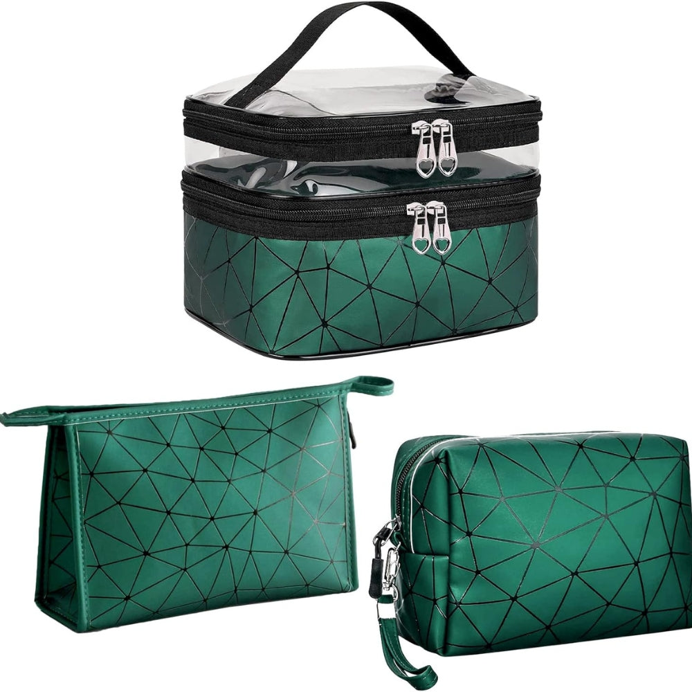 Grünes Kosmetiktaschen Set 3tlg Transparent Doppellagig Vielseitig Unisex