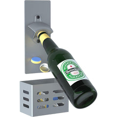 Flaschenöffner Magnet Wand Auffangbehälter Stahl Grau Biergeschenk