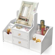 Schminktisch Organizer Weiß mit Spiegel Schublade Cosmetic Desktop Storage