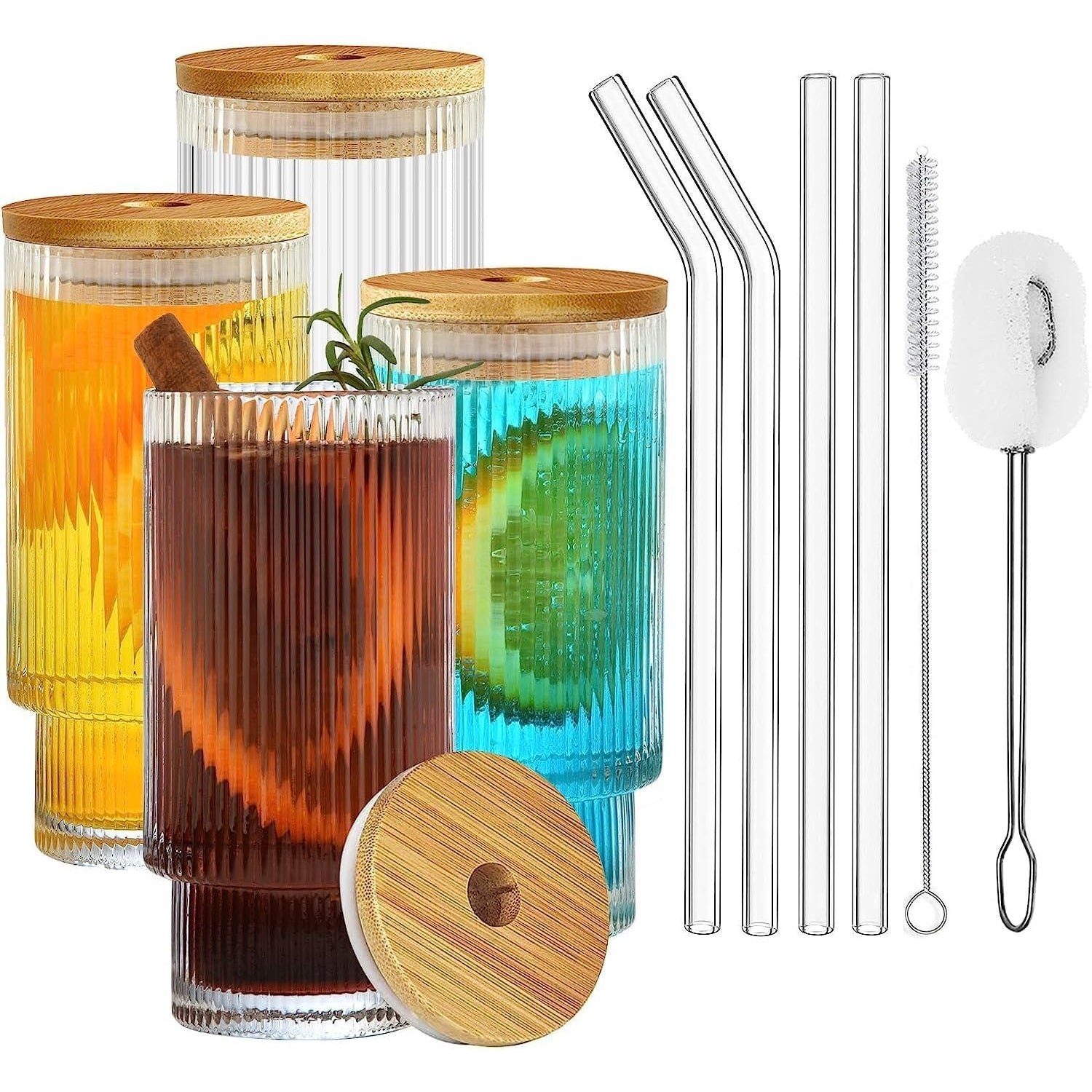Cocktailgläser mit Deckel mit Glasstrohalme 475ml 4x Set
