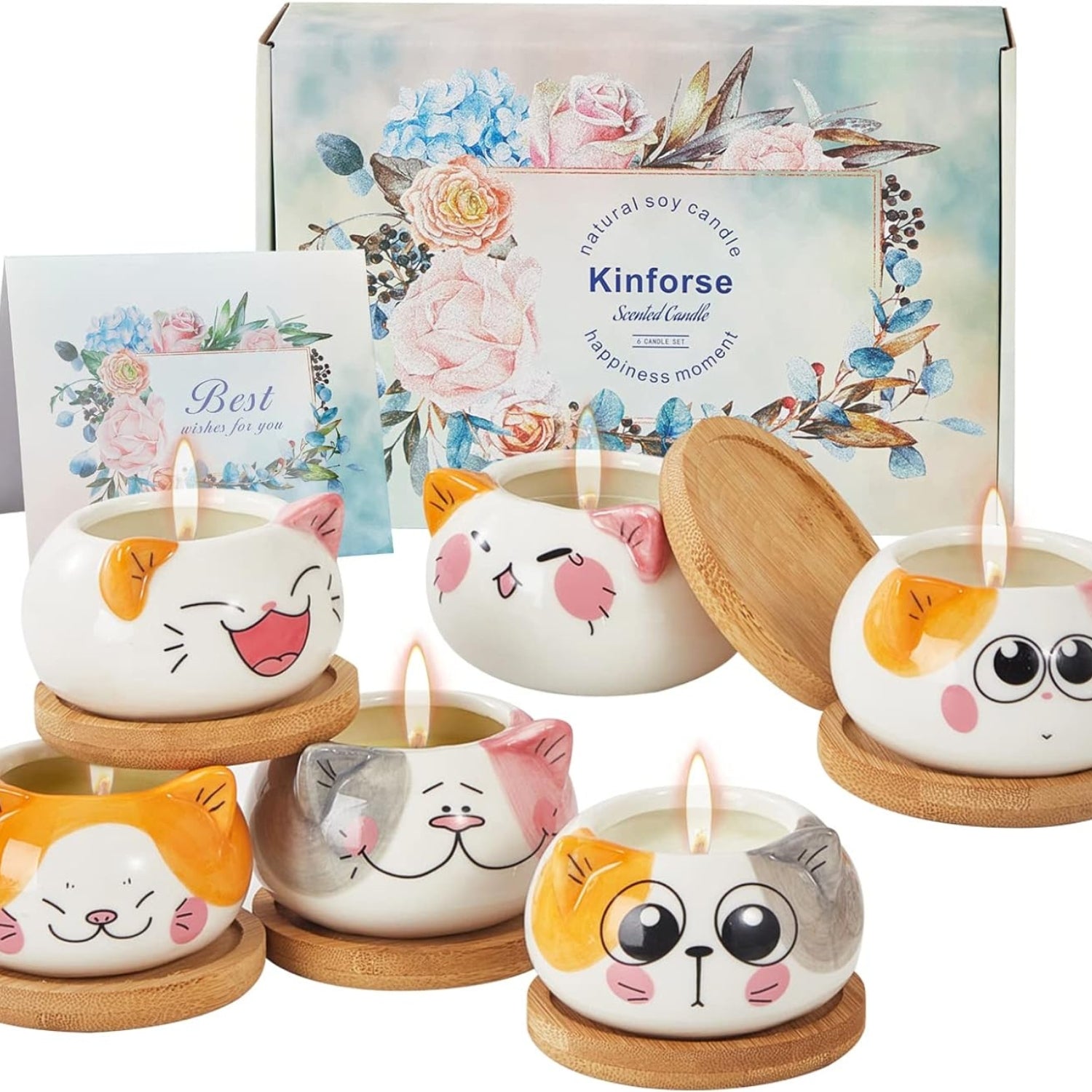 Geschenke für Frauen Duftkerzen geschenkset Katzen Vasen 6x