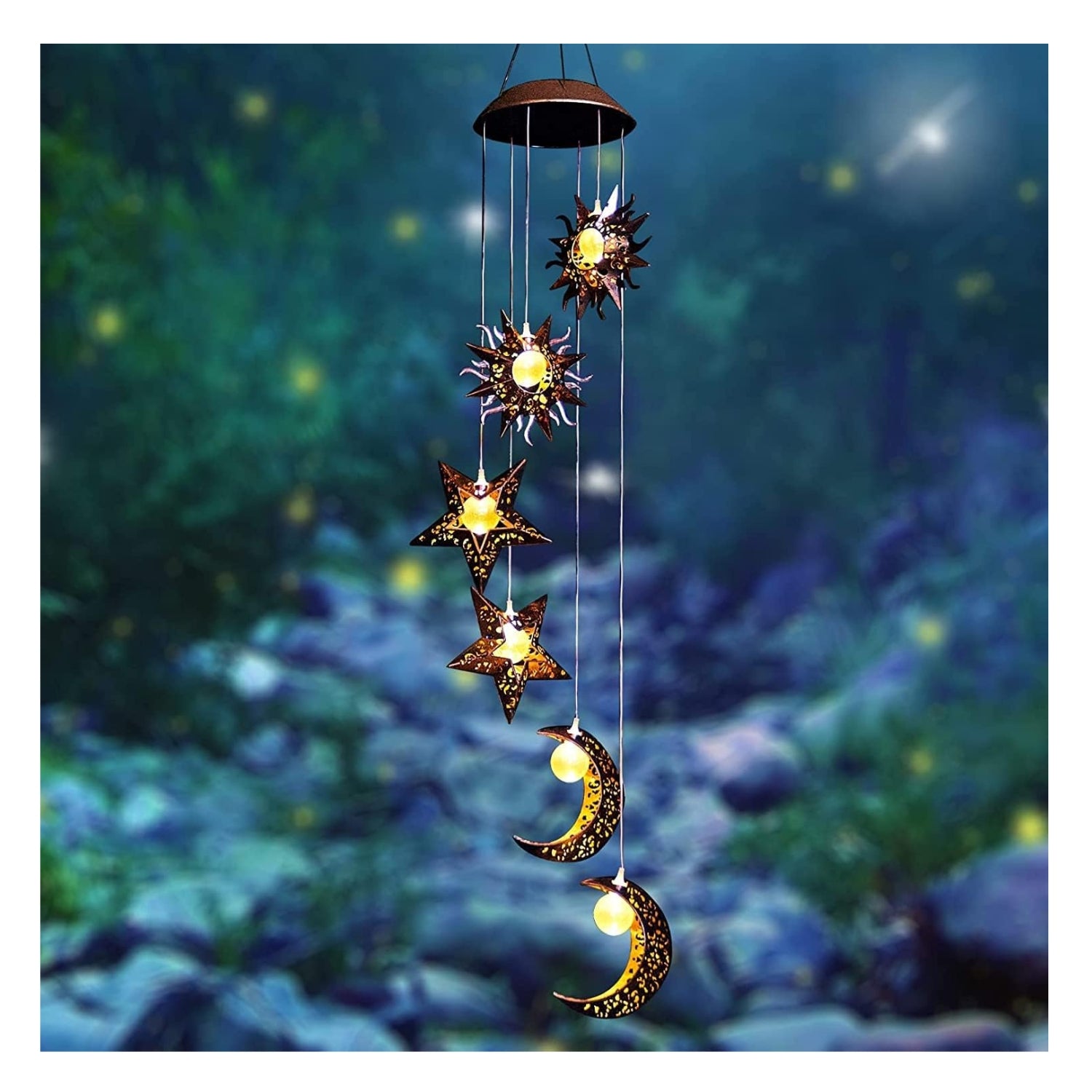 Solar LED Windspiele Sonne Mond Stern Garten Wasserdicht