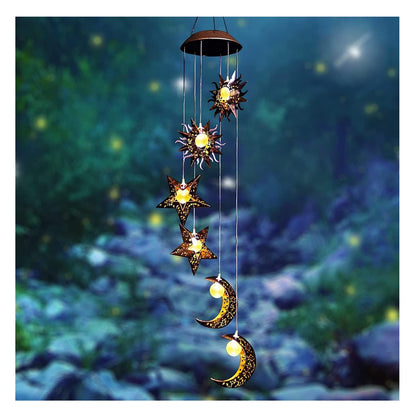 Solar LED Windspiele Sonne Mond Stern Garten Wasserdicht