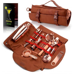 17-TLG Cocktail Shaker Set Kupfer mit Tasche Barwerkzeug Schultergurt Geschenk