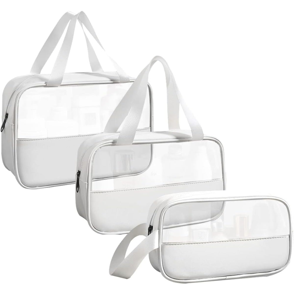 Wasserdicht PVC Kosmetiktasche Transparent 3 Stück Weiß Leicht Make-up Beutel