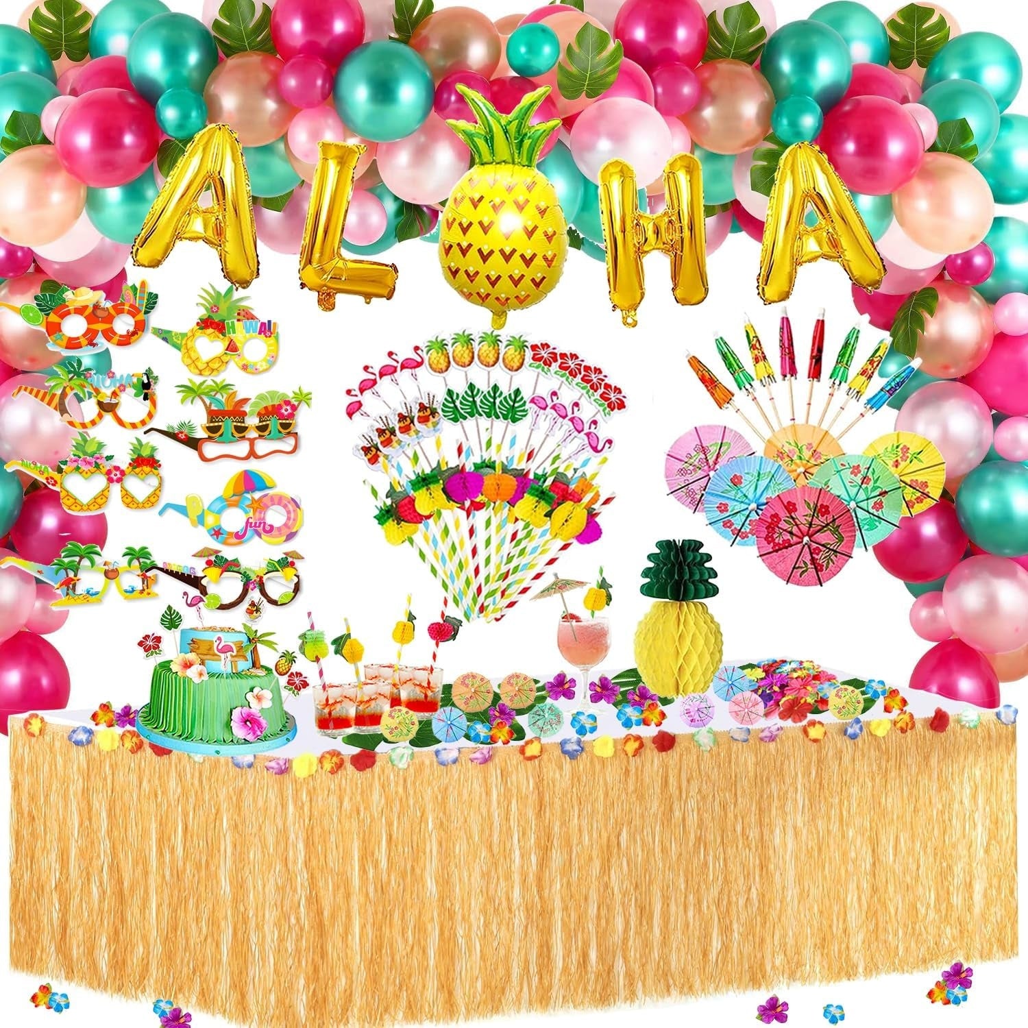 Hawaii Deko Party Aloha Deko 170 Stück Tischröcke Ballons