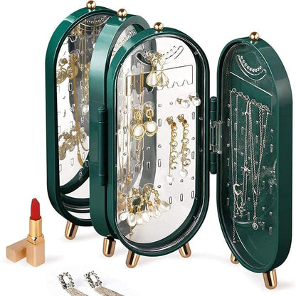 Schmuckkästchen Faltbar mit Spiegel Hohe Kapazität Dunkelgrün