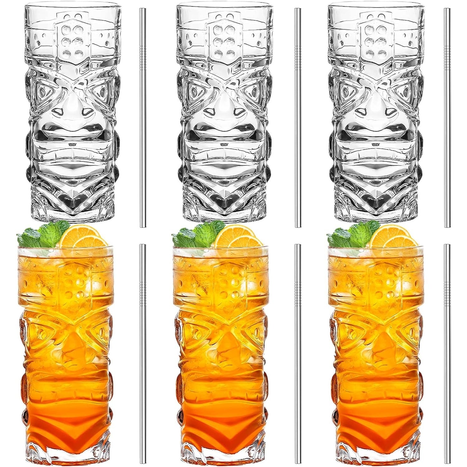 Tiki Longdrinkgläser 6er Set 400ml Lustige Cocktailgläser