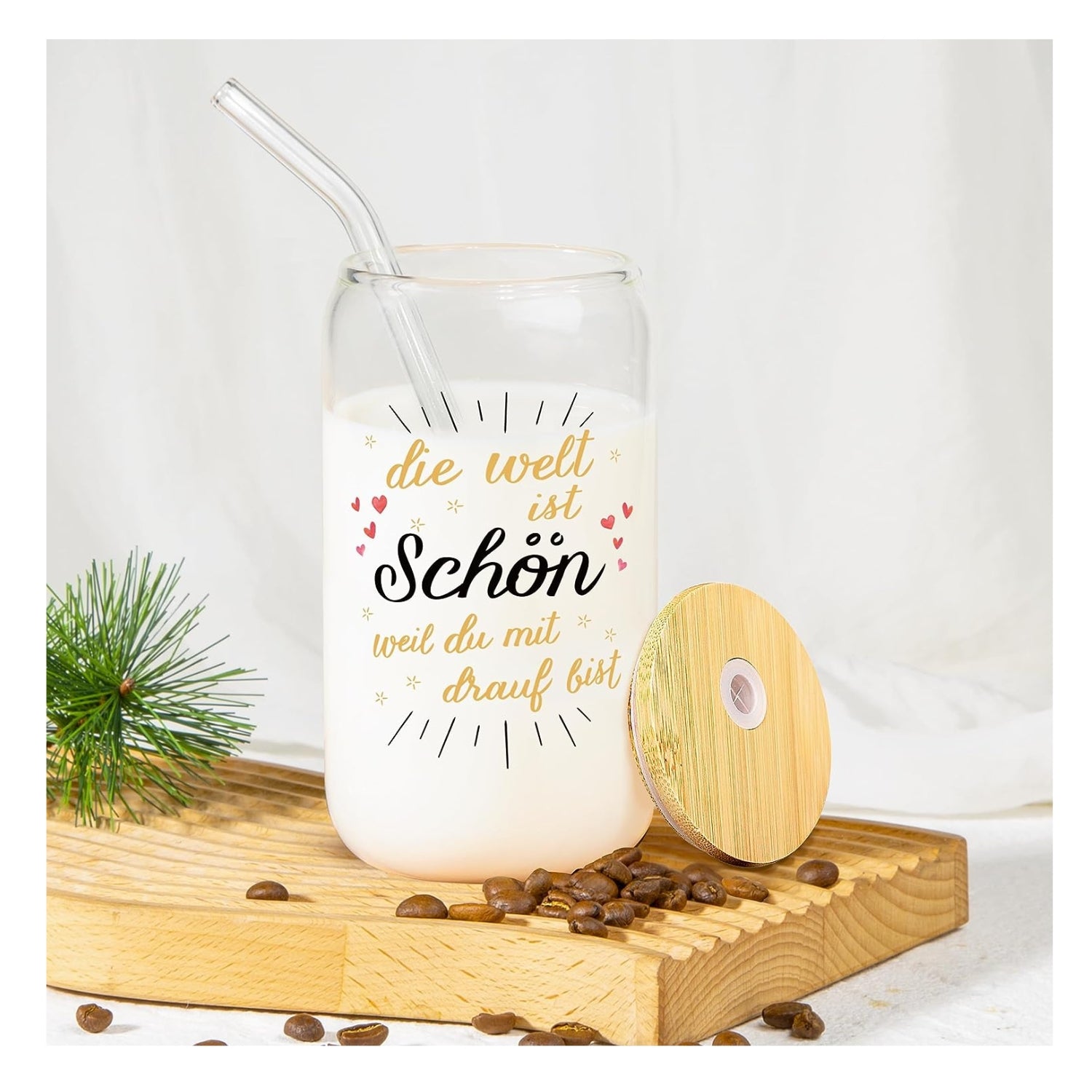Trinkglas Geschenke für Frauen Mit Deckel & Strohhalm 500ml