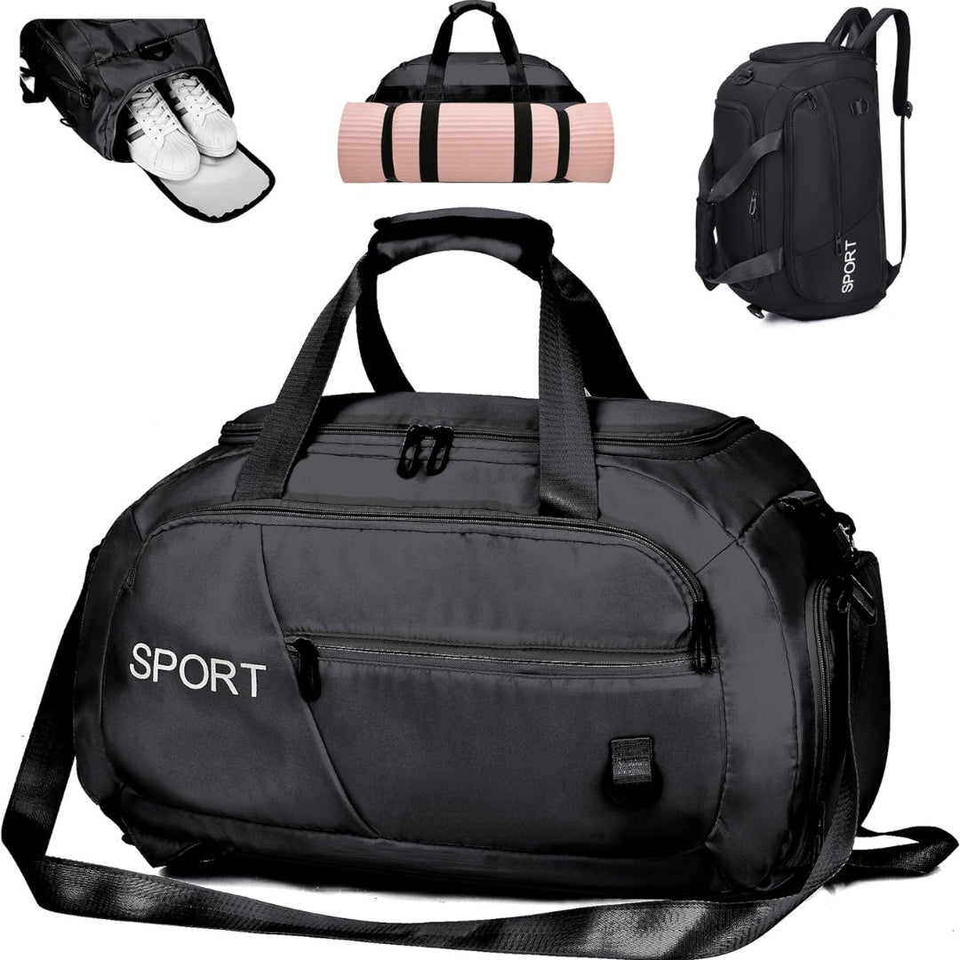Gym Bag 40L Wasserdicht Rucksack Schuhfach Multifunktional Schwarz