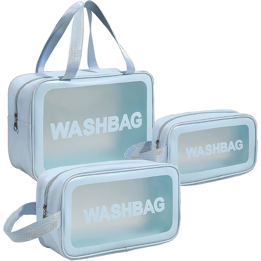 3er Set Transparente Kosmetiktaschen Wasserdicht Reise Kulturbeutel Blau