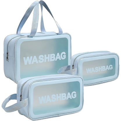 3er Set Transparente Kosmetiktaschen Wasserdicht Reise Kulturbeutel Blau