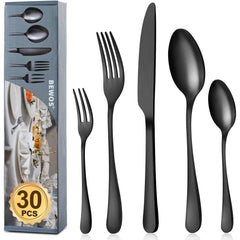 Besteck Set für 6 Personen 30 tlg Schwarz Matt Essbesteck