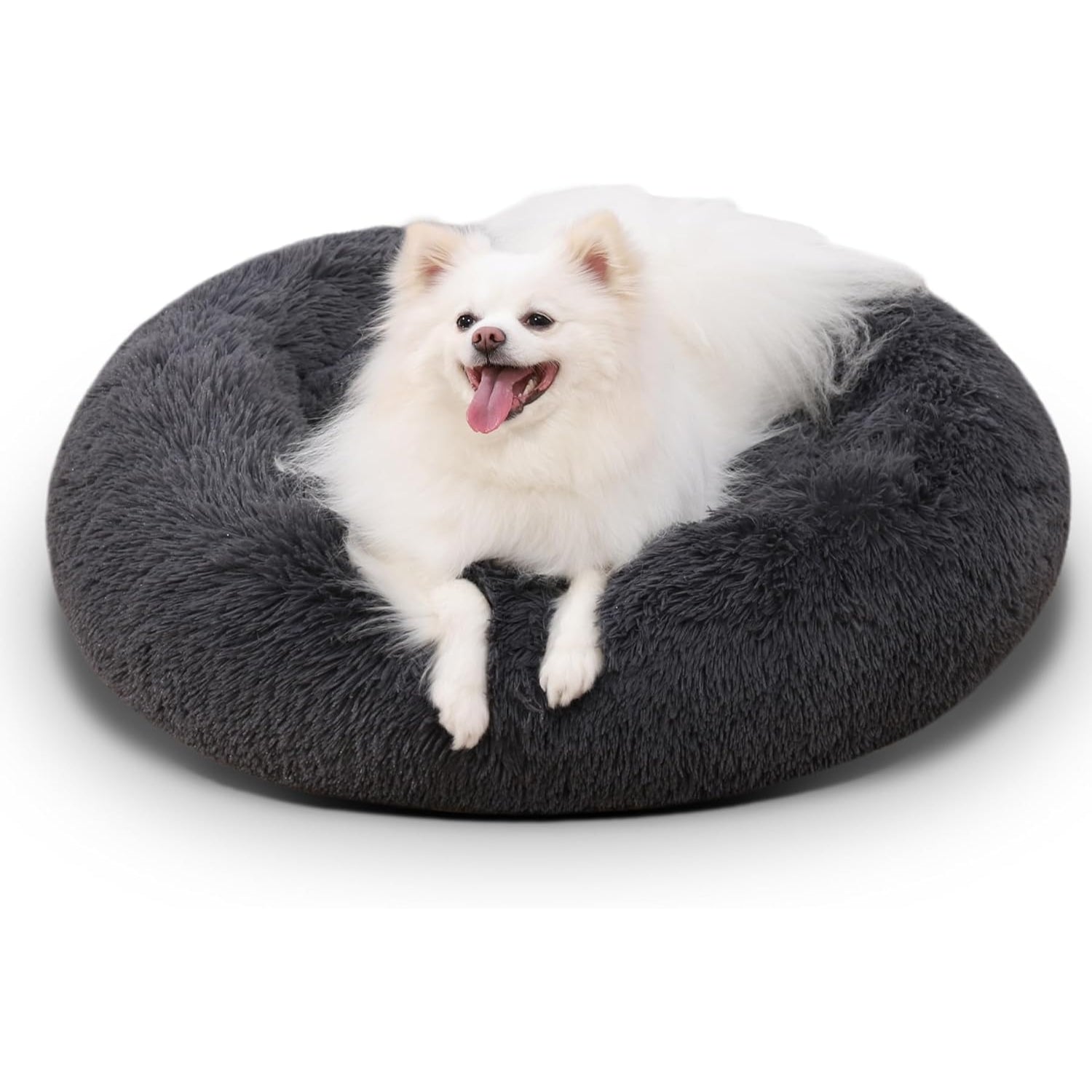 Flauschiges Hundebett Rund Hundekissen waschbar dunkelgrau
