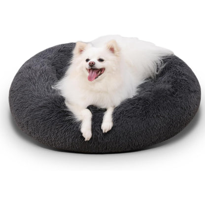 Flauschiges Hundebett Rund Hundekissen waschbar dunkelgrau