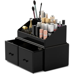 Kosmetikbox Organizer Schwarz 2 Lagen 2 Schubladen für Schlafzimmer Bad