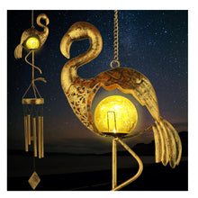 Solar Windspiel Flamingo LED Licht Messingrohre Glücksperlen Garten Dekoration