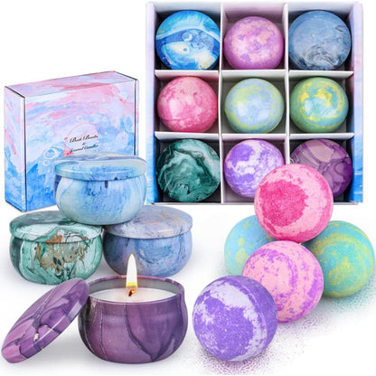 Badebomben und Duftkerzen Geschenkset 5 Badebomben 4 Kerzen