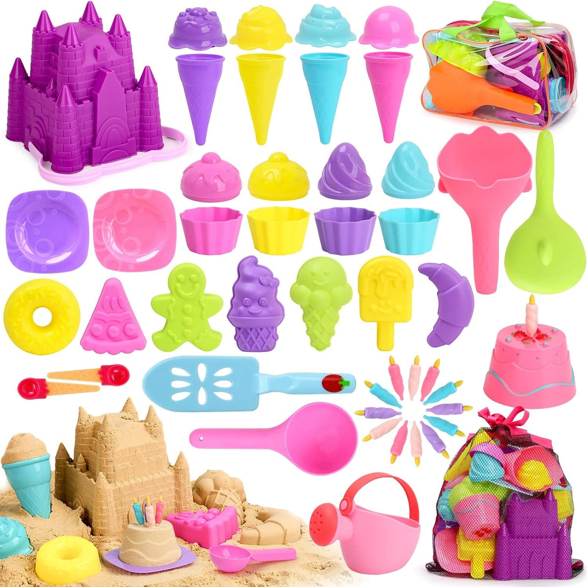 48 Stück Sandspielzeug Eis Dessert Set für Kinder Strand Kasten Spaß