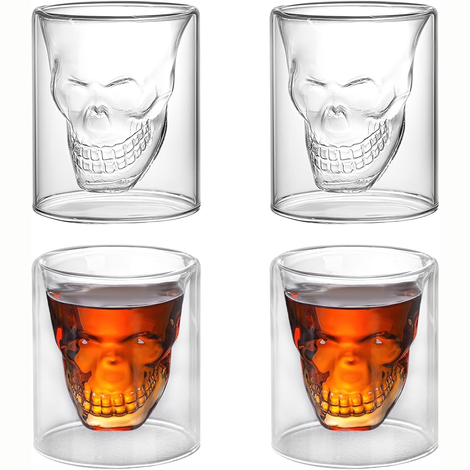 4x Schädel Shotgläser Totenkopf Design Tequila Whiskey Glas Party Bar Deko 20ml