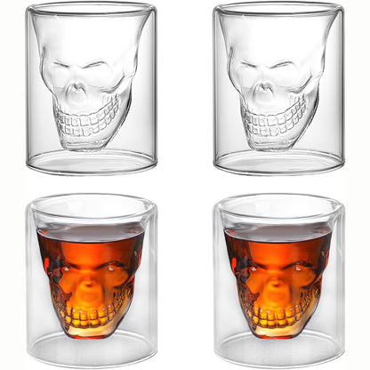 4x Schädel Shotgläser Totenkopf Design Tequila Whiskey Glas Party Bar Deko 20ml