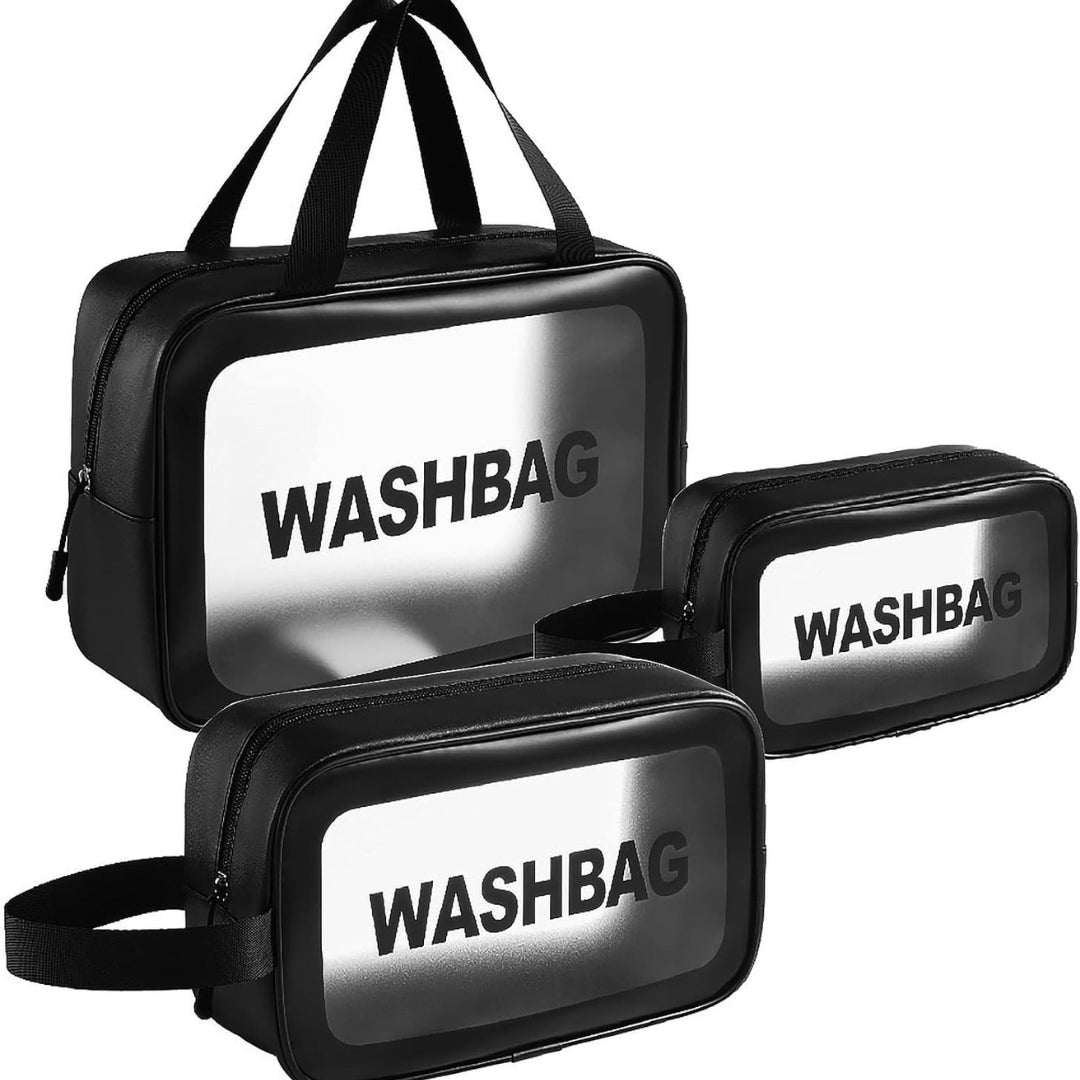3er Set Transparente Kosmetiktaschen Wasserdicht Reise Kulturbeutel Schwarz