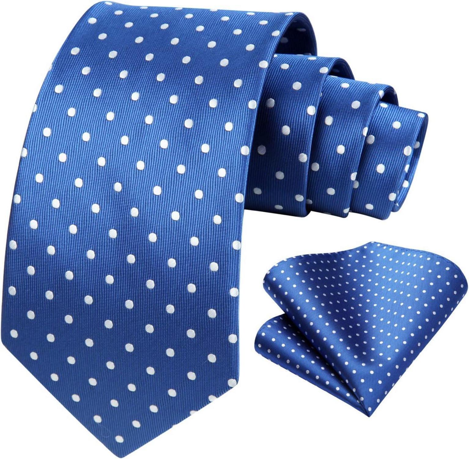 Klassische blaue Krawatte mit weißen Punkten und passendem