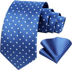 Klassische blaue Krawatte mit weißen Punkten und passendem