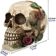 Naturharz Schädel Modell Lebensgröße mit Rosen Design für Halloween Party Deko