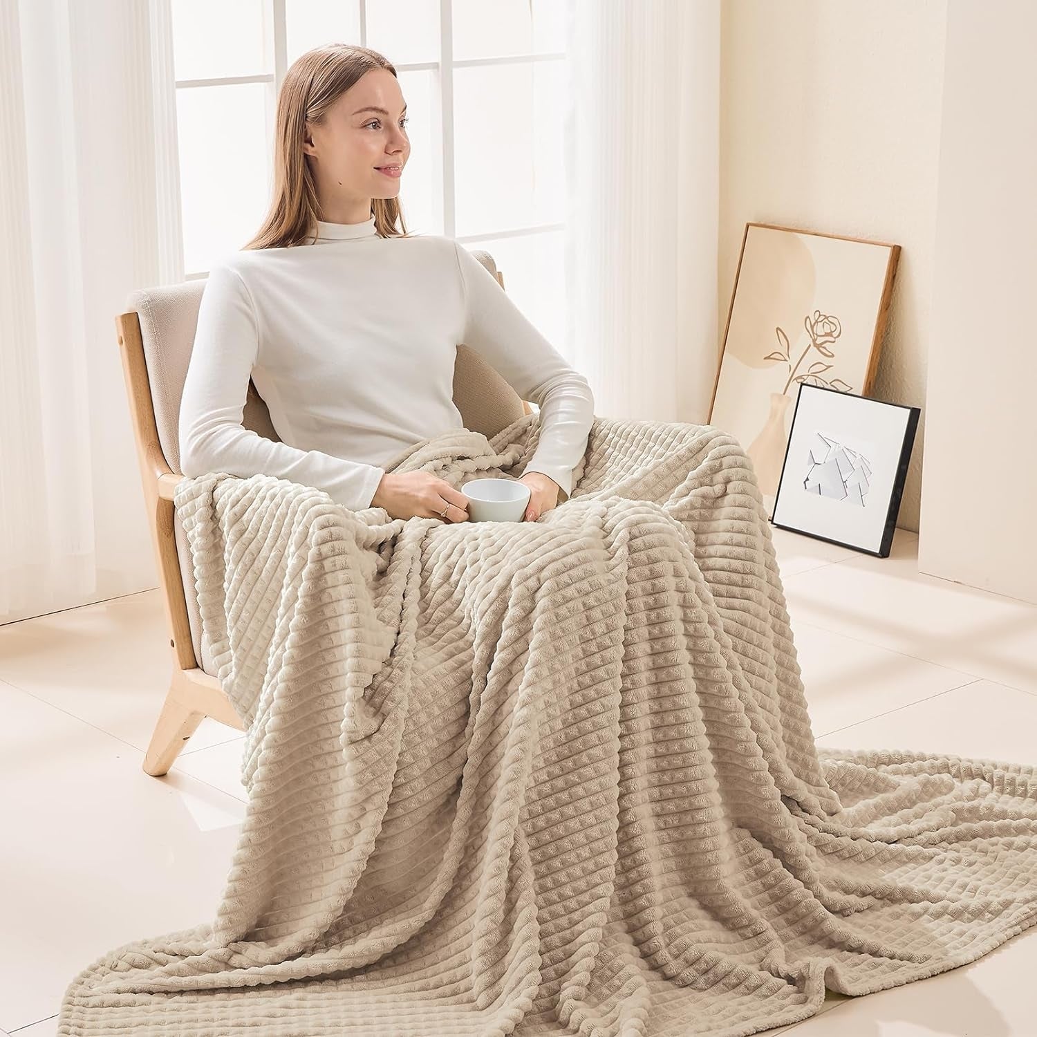 Bettdecke Kuscheldecke Flauschig 150 x 200 cm Beige