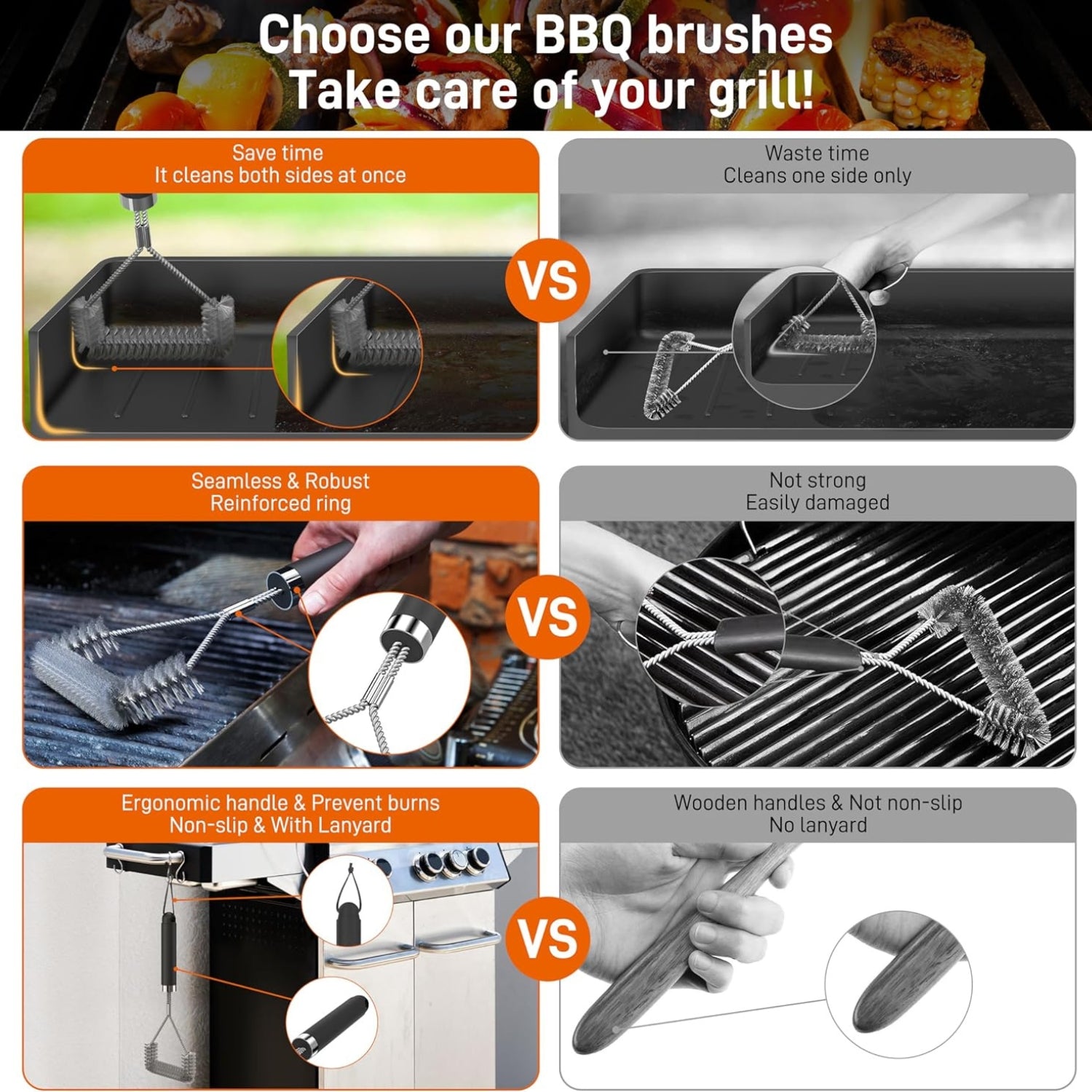 Grillbürste 31.5cm Extra Dicke Borsten sehr Langer Griff