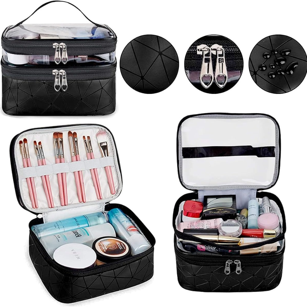 Schwarz Kosmetiktasche 3er Set Doppellagig Transparent Groß Makeup Bag Unisex
