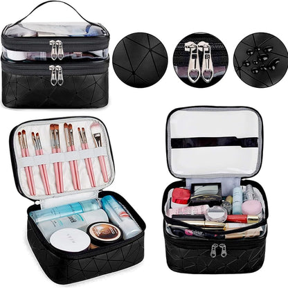 Schwarz Kosmetiktasche 3er Set Doppellagig Transparent Groß Makeup Bag Unisex